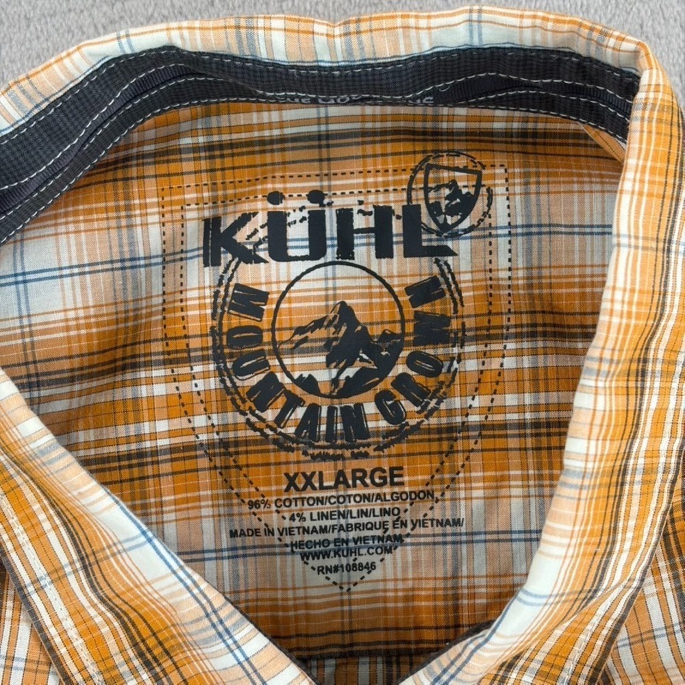 Kuhl Crinkle Linen Blend Hiking Shirt in Gold Plaid Men 2XL Short Sleeve NWOT - Picture 2 of 7